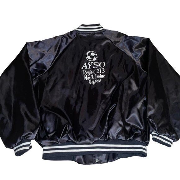 Vintage Other - Vintage 80s Satin Black Soccer Referee Varsity Jacket Large